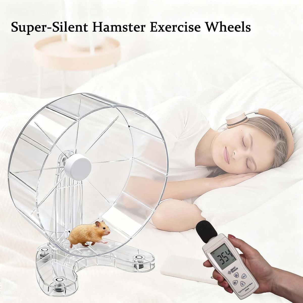 8.7" Hamster Exercise Wheel with Drinking Bottle, Hamster Exercise Wheel for Gerbils, Syrian & Dwarf Hamsters, Chinchillas, Hamster Running Wheel Noiseless Spinning Design for Other Small Pets, Clear