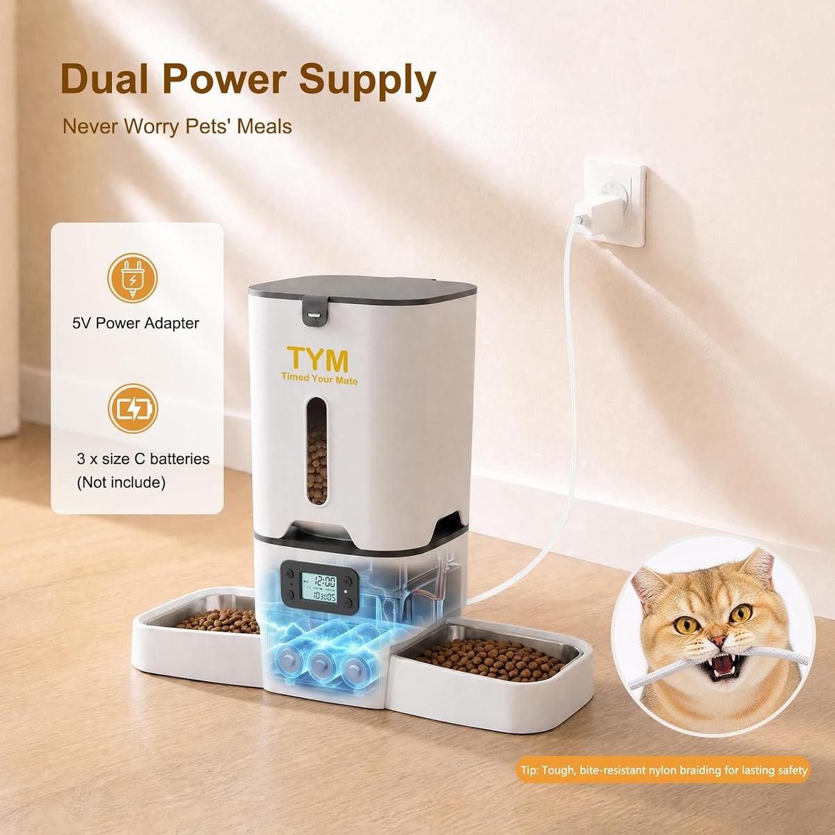 Automatic Cat Feeder 2 Cats, 7L Dry Cat Food Dispenser with Double Bowls