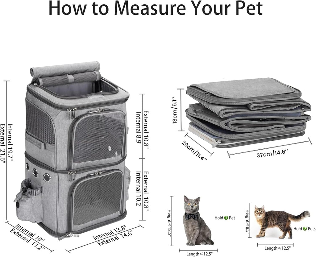 HOVONO Double-Compartment Cat Backpack Carrier for 2 Pets up to 18 lbs