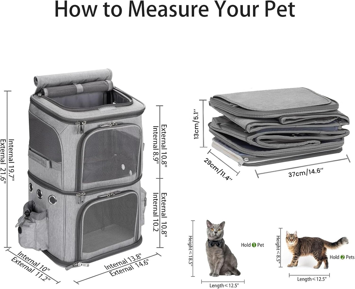 HOVONO Double-Compartment Cat Backpack Carrier for 2 Pets up to 18 lbs