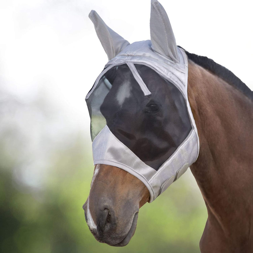 Harrison Howard CareMaster Horse Fly Mask Large Eye Space Half Face with Ears Black Large Full Size
