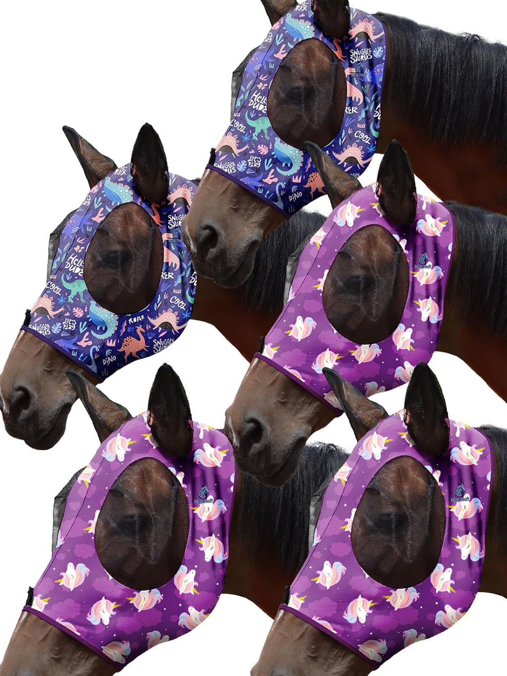 Mask Tech 5 Pieces Horse Fly Masks with Ears, Stretchy Elastic Mesh Fly Masks, 3D Eye Clearance, UV Protection-Large,Combo 21