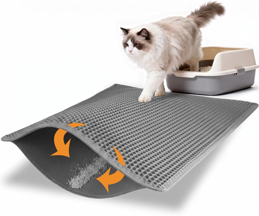 Pieviev Litter Box Mat, Double-Layer Urineproof Design, 30" x 24" Gray