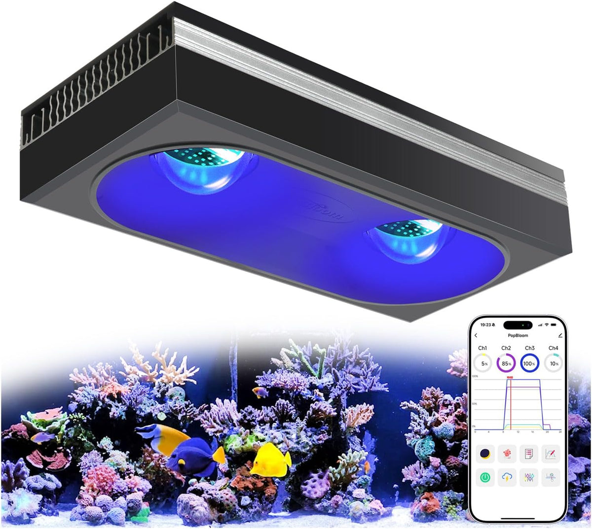 PopBloom RL180 Pro WiFi LED Reef Aquarium Light, 200W for LPS SPS Corals