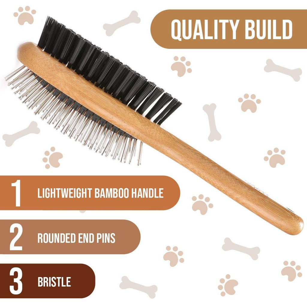 KylePet Dog Brush, Double Sided Pet Slicker Brush with Bamboo Handle for Dogs and Cats Long Hair Pets Grooming Comb for Removing Shedding, Tangles and Dead Undercoat