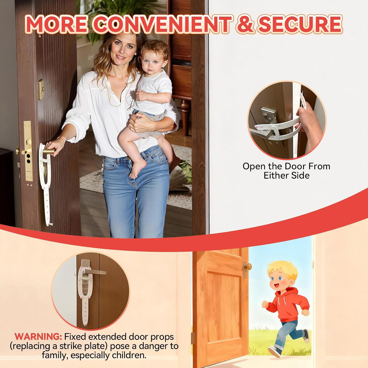 TGIOW Cat Door Latch with Stabilizer, Keep Door Open 2.5-6.5", 4Pcs, White