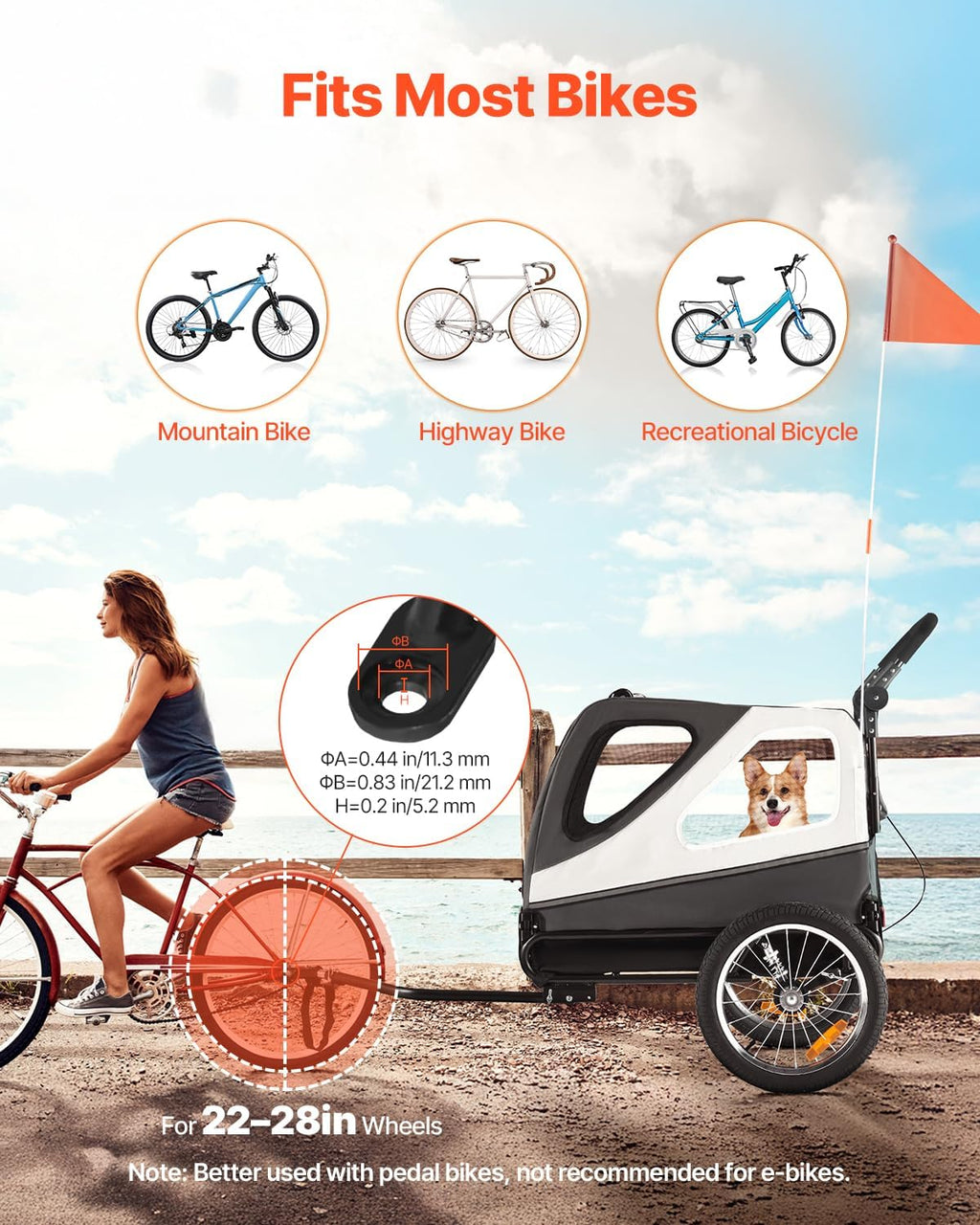 VEVOR Dog Bike Trailer, 2-in-1 Bicycle Carrier Supports up to 66/88/100 lbs
