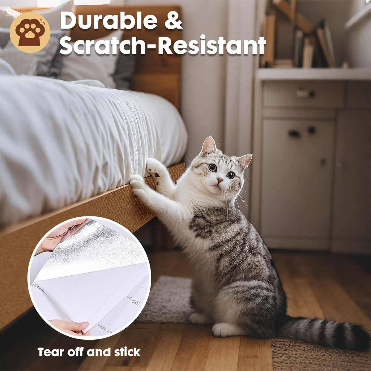 PowerKing Cat Scratch Furniture Protector, 78.7"x15.8" Self-Adhesive Cat Scratch Mat for Couch & Sofa, Trimmable DIY Cat Scratcher Pads for Indoor Cats (Brown)