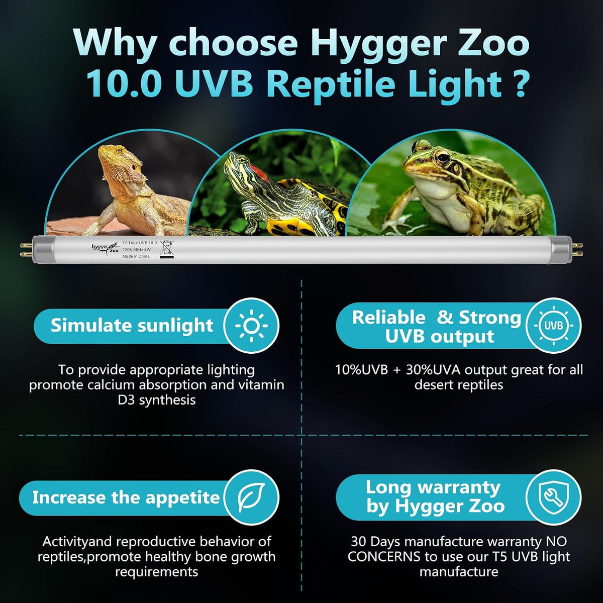 3-Pack UVB Reptile Light 10.0 Bulb 8W T5 Fluorescent Desert Lamp UVA for Bearded Dragon Tortoise Reptile & Amphibian