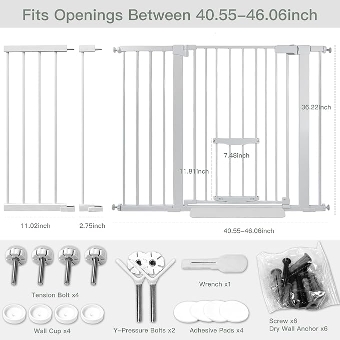 37 Inch Tall Baby Gate with Small Cat Door, Adjustable 29.55" and 46.06" - Image 2