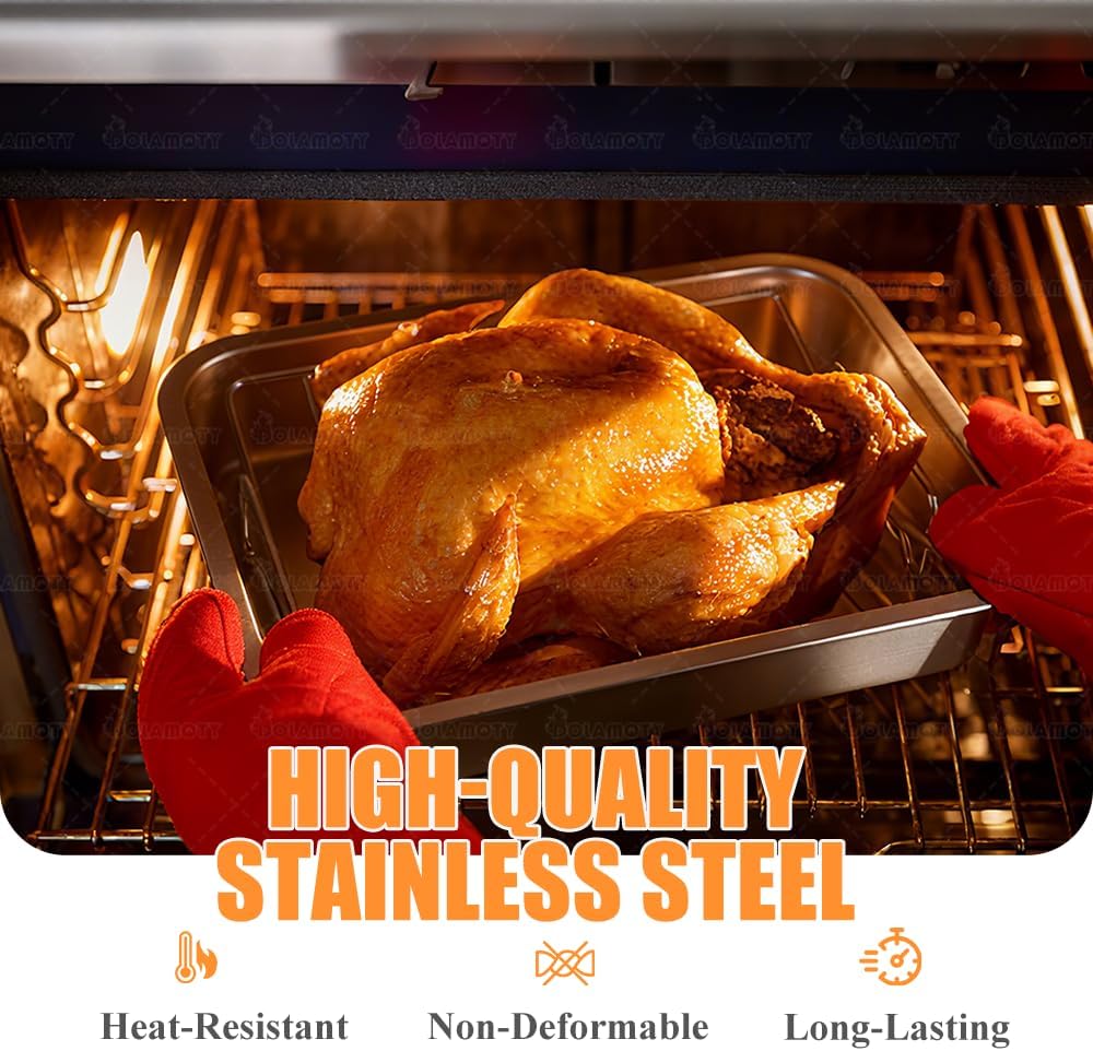 Stainless Steel Turkey Roaster Roasting V Rack with Pan