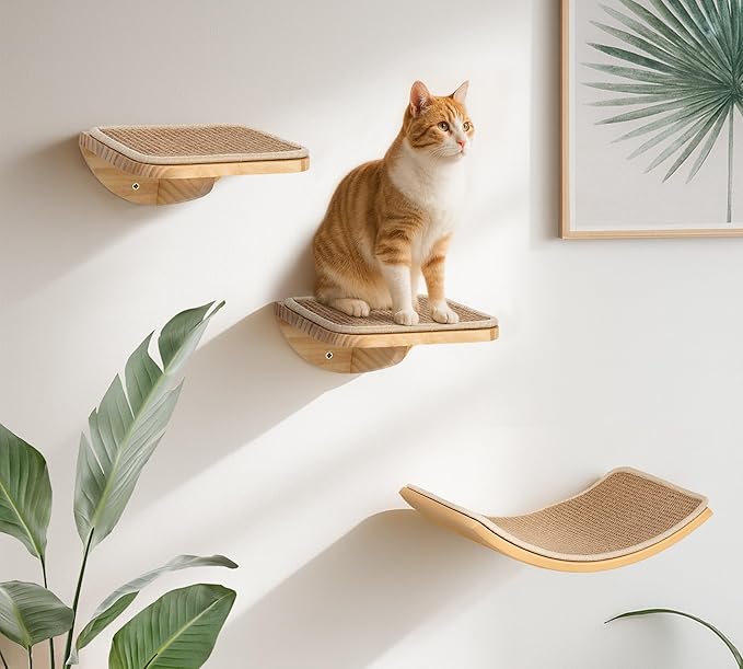 Curved Cat Wall Hammock with Scratchable Sisal Pad, Large Floating Cat Shelf - Image 6