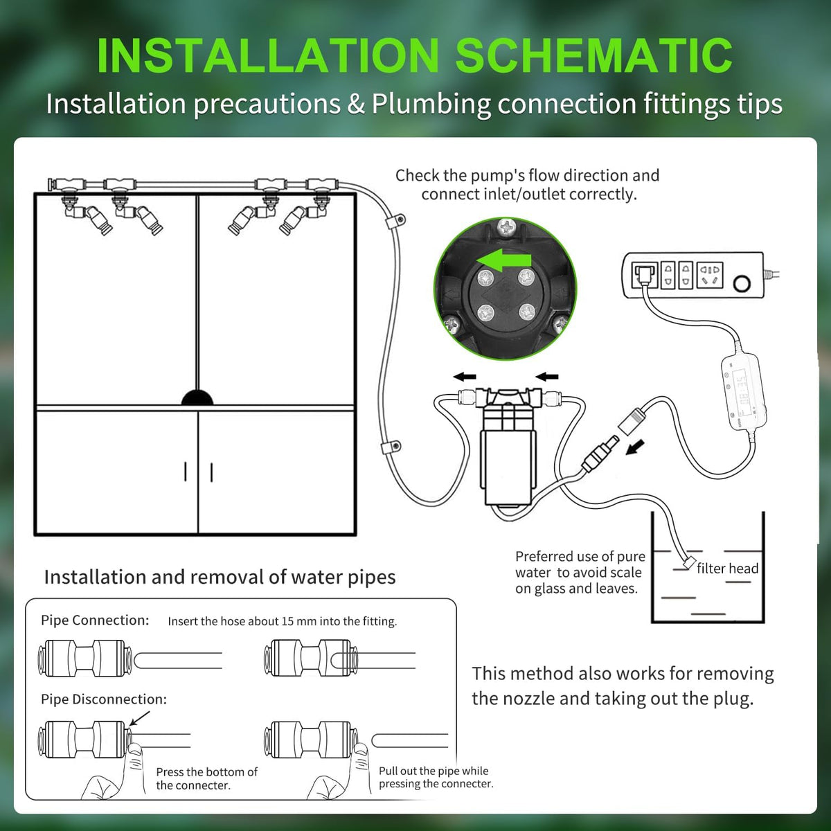 Reptile Misting System with Timer, 6 Nozzles, Self-Priming Pump, Fine Mist