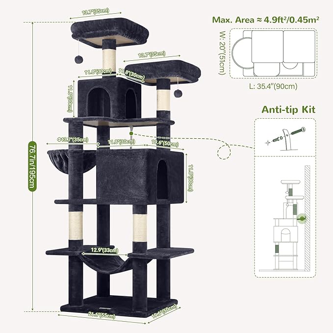Globlazer Cat Tree Tower, 76-Inch Extra Tall Multi-Level Cat Furniture - Image 6