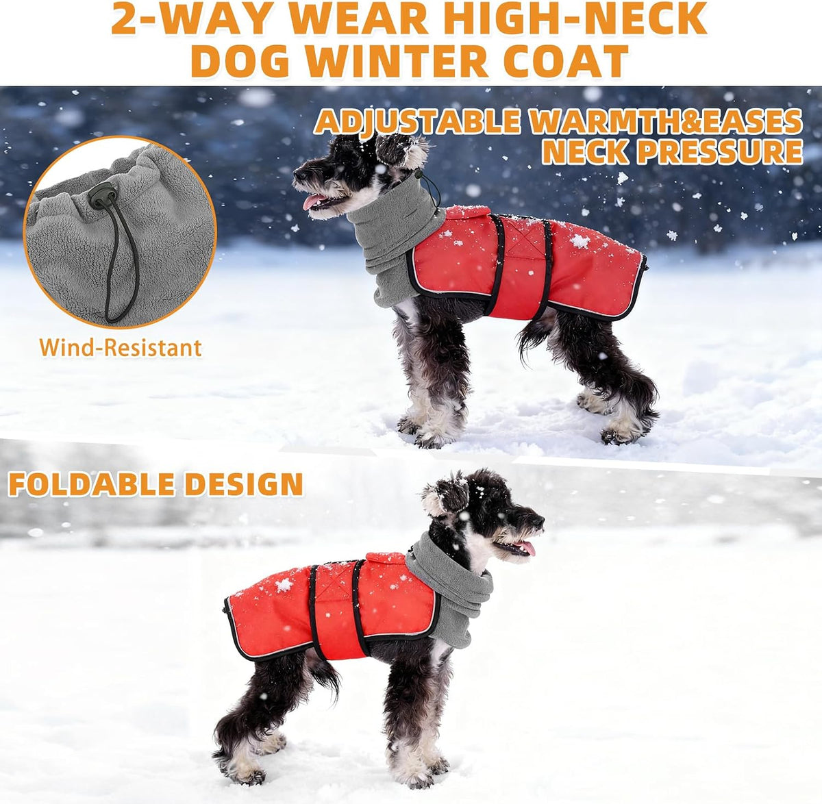 KOOLTAIL Dog Snow Jacket Winter Coat for Small Medium Dogs, Waterproof&Windproof Puppy Jacket with Fleece Lining and High Collar for Cold Weather, Warm Pet Snowsuit Vest Clothes with Leash Hole, Red S