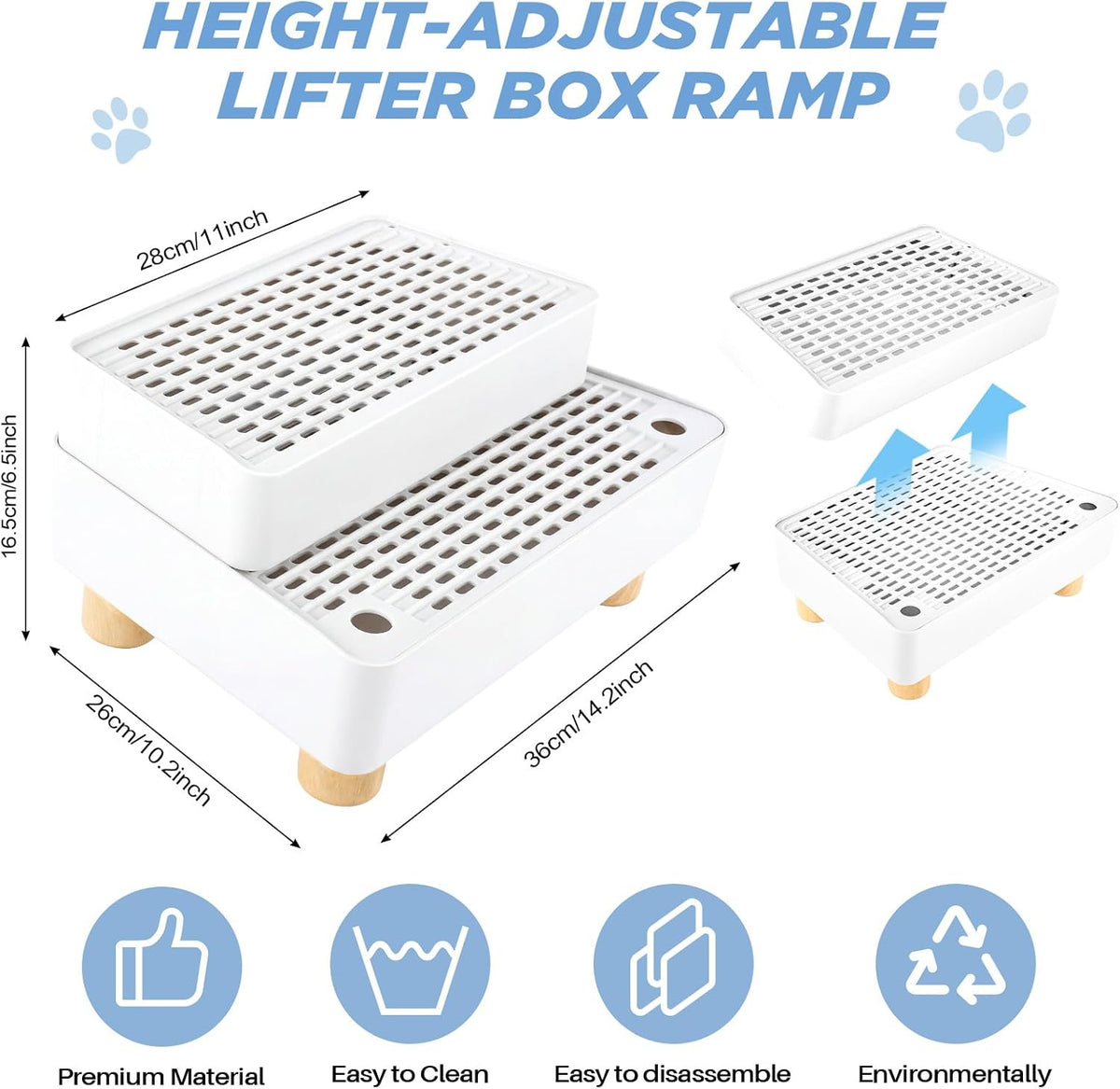 Adjustable Litter Box Step, Cat Ramp for Litter Box, 2 Steps, White
