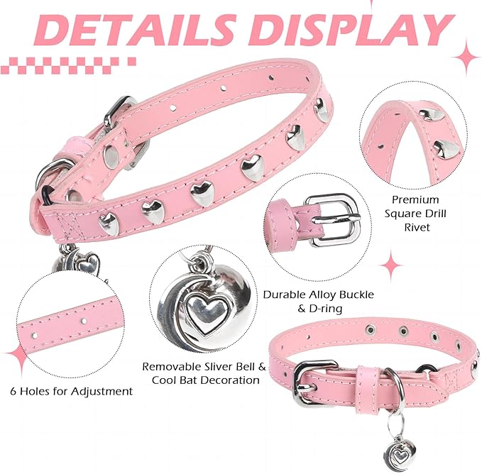 EXPAWLORER Leather Cat Collar for Girl Boy Valentine's Day - Image 3