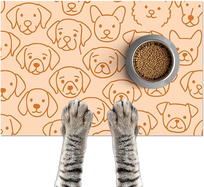 Pet Feeding Mat with Colorful Polka Dot Pattern Design 24" x 16" Dachshund by HOMETITUTE