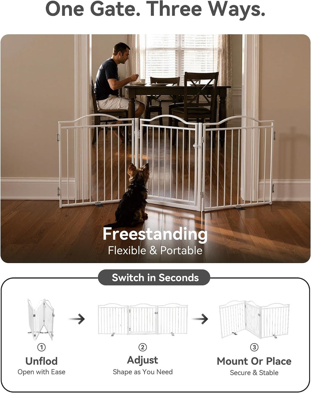 No Pawblems Metal Freestanding Foldable Dog Gate with Door, 30'' Tall