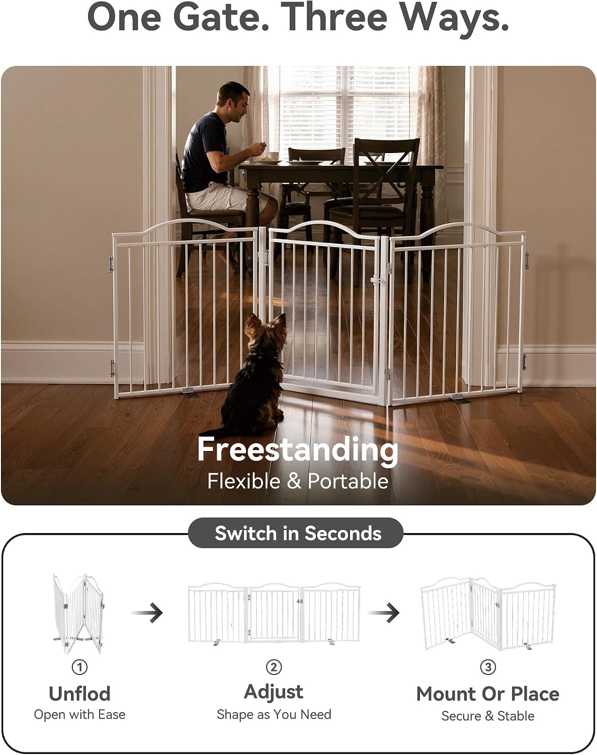 No Pawblems Metal Freestanding Foldable Dog Gate with Door, 30'' Tall