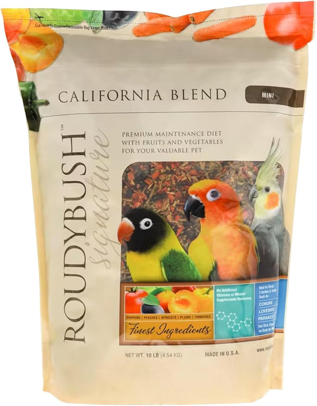 RoudyBush California Blend Bird Food, Mini Pellets, 10 lb