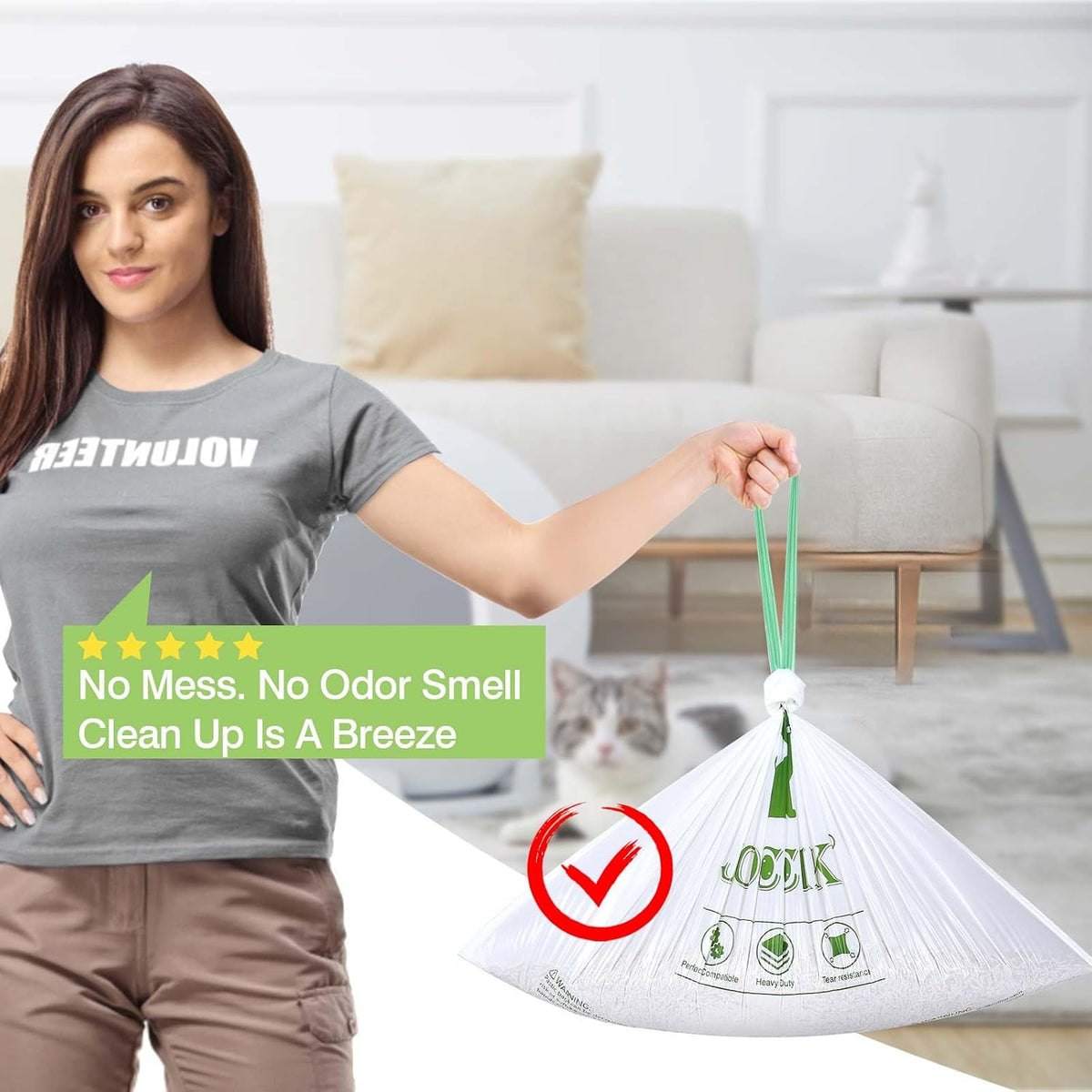 Cat Litter Box Liner Compatible with Litter Box Robot 4 & 3, Waste Bags 100 Pack, Waste Drawer Liners Heavy Duty White