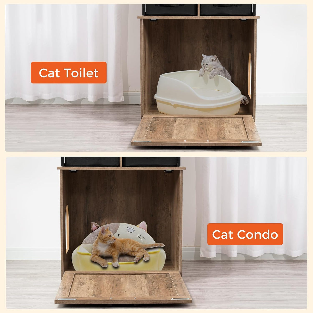 Cat Litter Box Enclosure, 2 Storage Shelves and 2 Drawers, 50" H