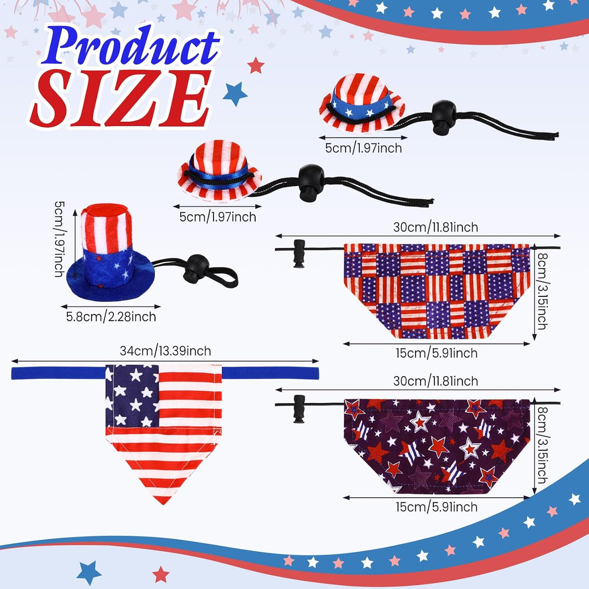 8 Pcs Independence Day Bearded Dragon Costume 4th of July Guinea Pig Hat and Cloak Adjustable Lizard Bandanas American Flag Cap for Small Animals Lizards Bearded Dragons