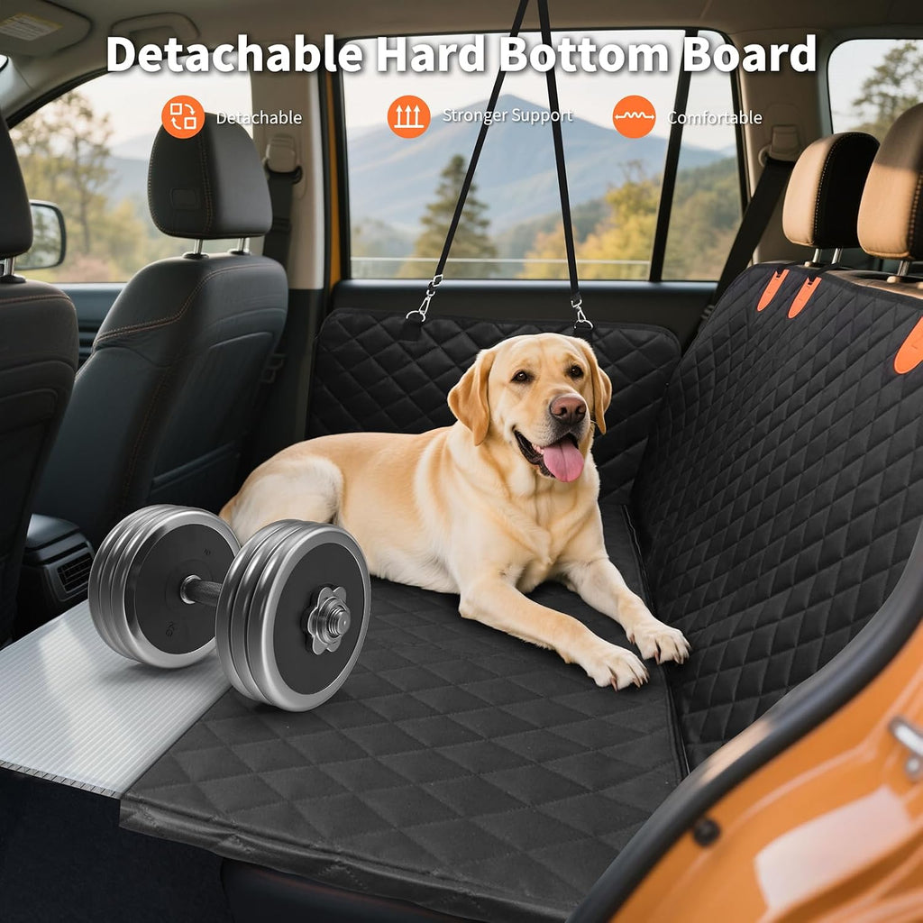 HOTEAGLE Pet Car Seat Cover with 3 Separate Hard Bottom Plates, Ideal for Car/SUV/Small Trucks, Back Seat Extender for Dogs Holds 400lbs, Black