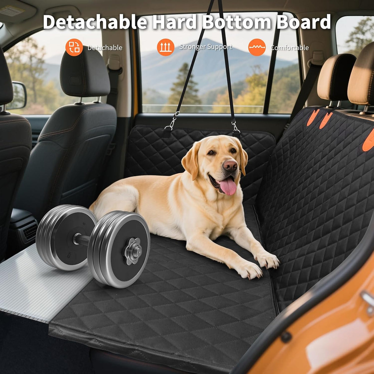 HOTEAGLE Pet Car Seat Cover with 3 Separate Hard Bottom Plates, Ideal for Car/SUV/Small Trucks, Back Seat Extender for Dogs Holds 400lbs, Black