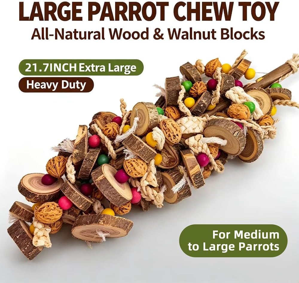 Extra Large Bird Parrot Toys- 21.7 inch Multicolored Natural Wooden Walnut Parrot Chewing Toy Suggested for Macaws cokatoos, African Grey and a Variety of Amazon Parrots. (Large Size)