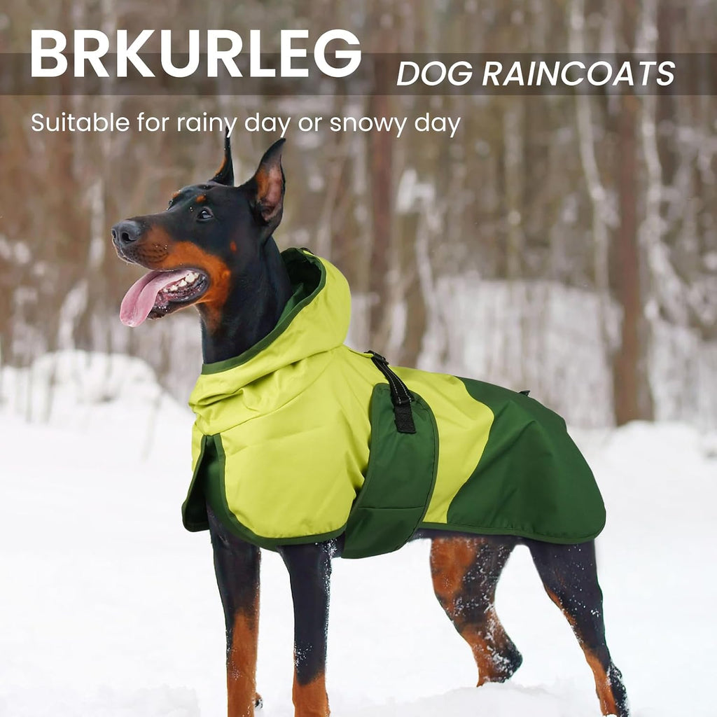BRKURLEG Dog Raincoat, Waterproof Rain Jacket with Hood, Green, L