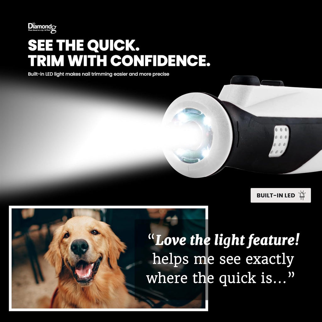 Diamondg Cordless Dog Nail Grinder - Quiet Sound with LED Light, White