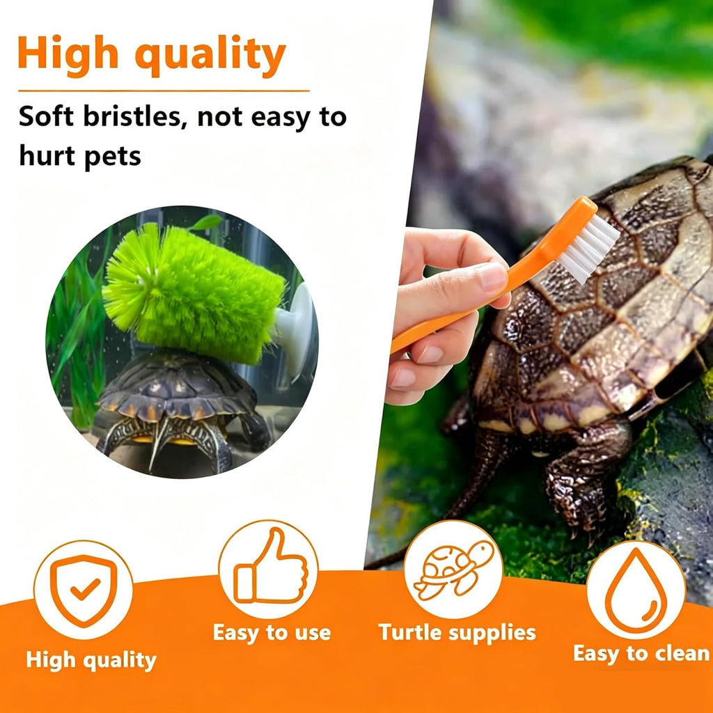 3 Pcs Turtle Tank Accessories, Tortoise Brush with Suction Cup, Feeder Ball