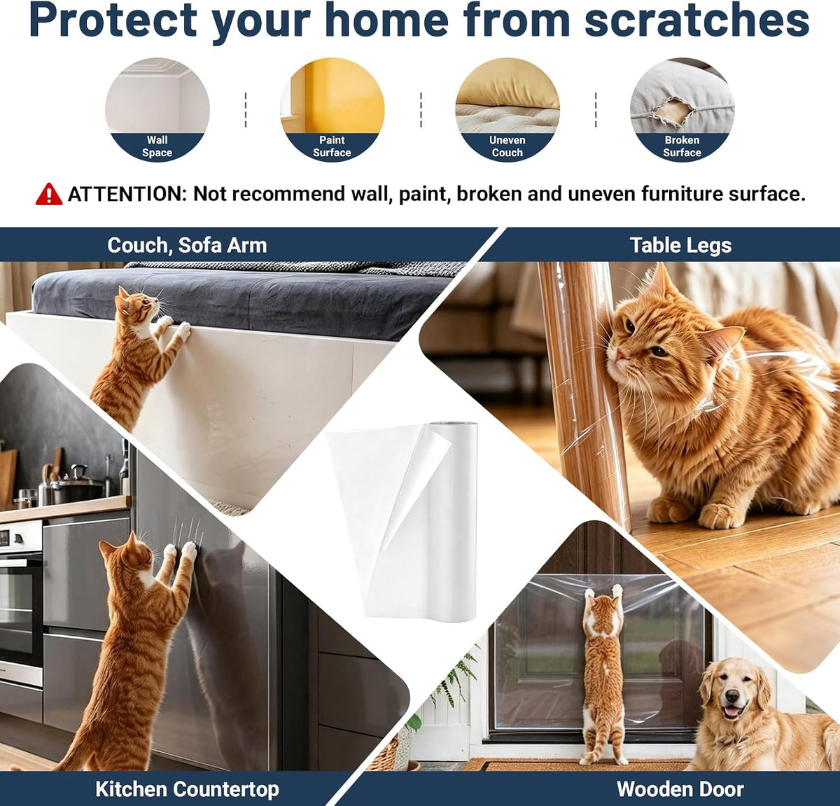 Anti Cat Scratch Furniture Protector, Single-Sided Sticky Couch Protector