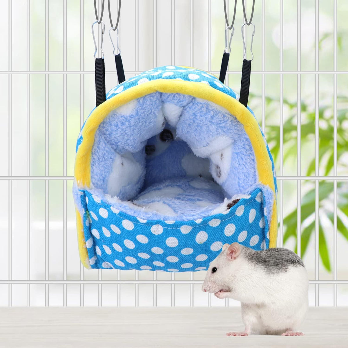 Wontee Hamster Bed Hideout Sugar Glider Hammock Small Animal Warm Bed House for Hamsters Hedgehogs Sugar Glider Gerbils Mice (Large, Blue)