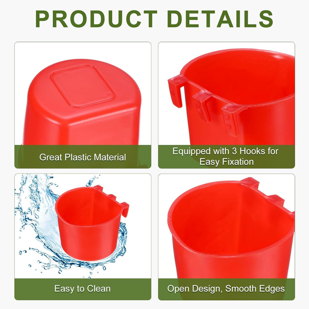M METERXITY 10-Pack Bird Cage Cups 7 oz Plastic Chicken Feeder, Red