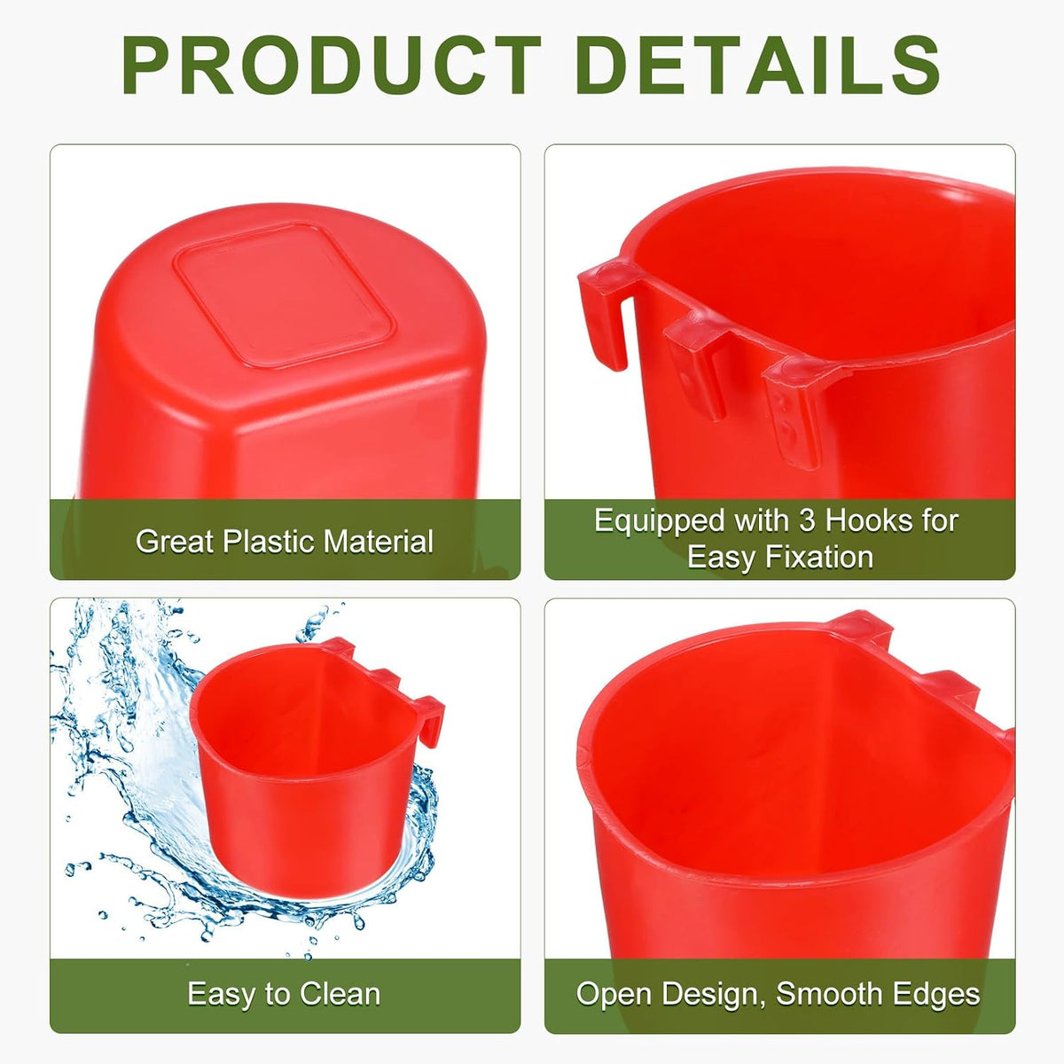 M METERXITY 10-Pack Bird Cage Cups 7 oz Plastic Chicken Feeder, Red