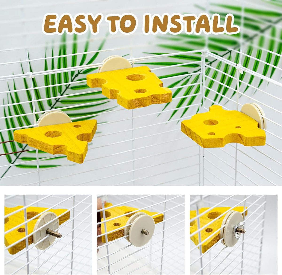 3 Pack Cheese-Themed Wooden Climbing Platforms with Mounting Kit - Multi-Level Cage Accessories for Sugar Gliders, Rats, Squirrels & Small Climbers