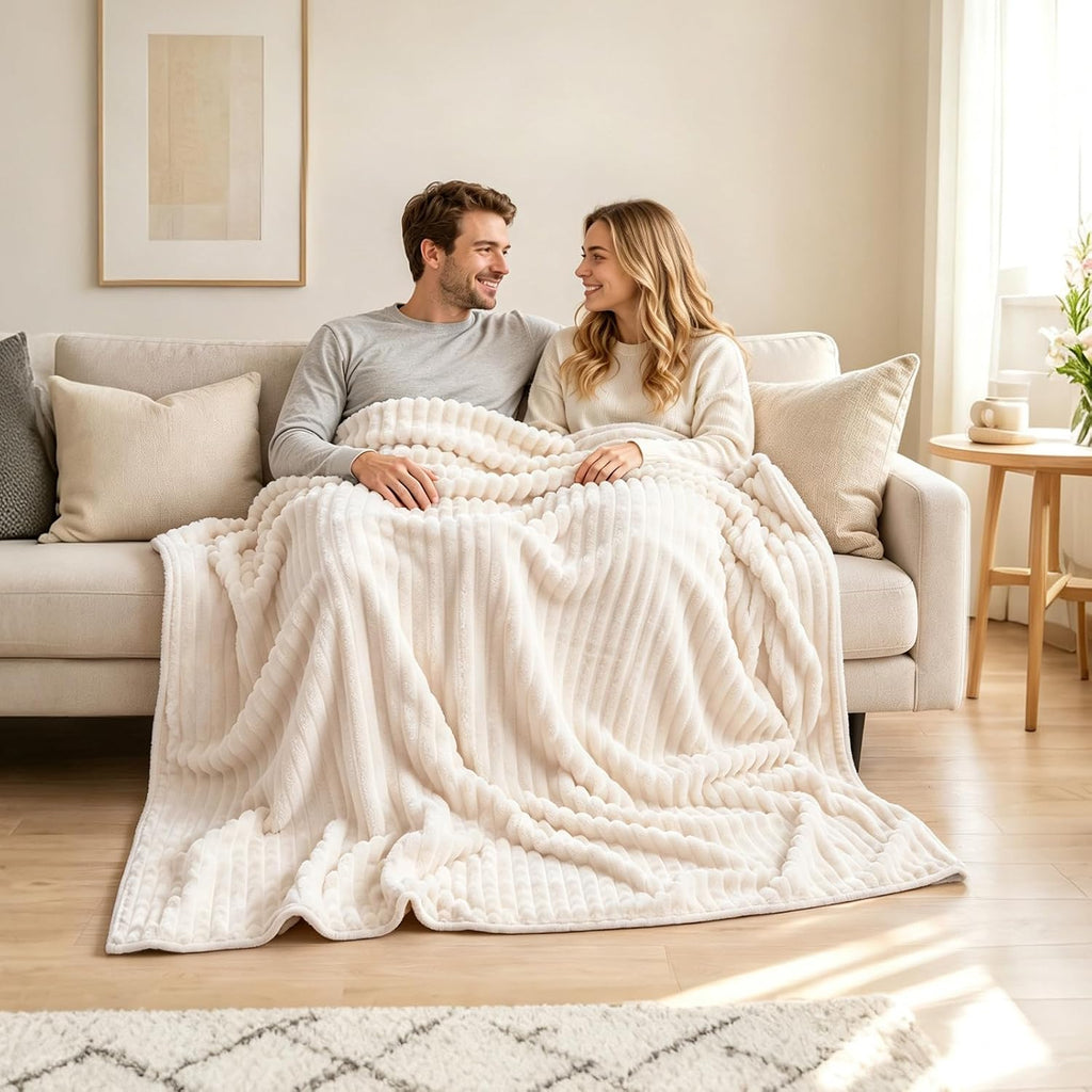 LOOBANI Waterproof Blanket for Queen Bed, Cozy Spill-Proof, 80"x90", Cream