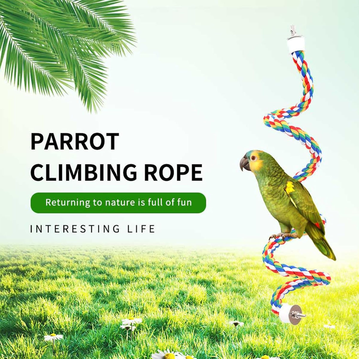 Bird Perch,Bird Rope Perch & Rope Perch,Bird perches for cage,Rope Perch for Conures,Parrots,Cockatiel,Lovebird,Budgerigar,Parakeet Rope perches for cage (2PCS Nipple 24inch)