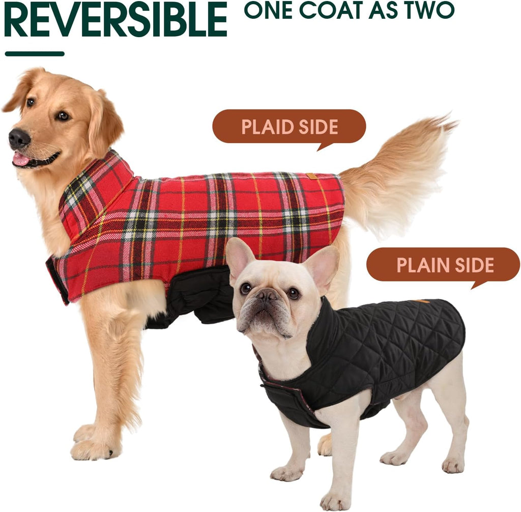Kuoser Waterproof Dog Coat, Warm Reversible Dog Jacket with Leash Hole
