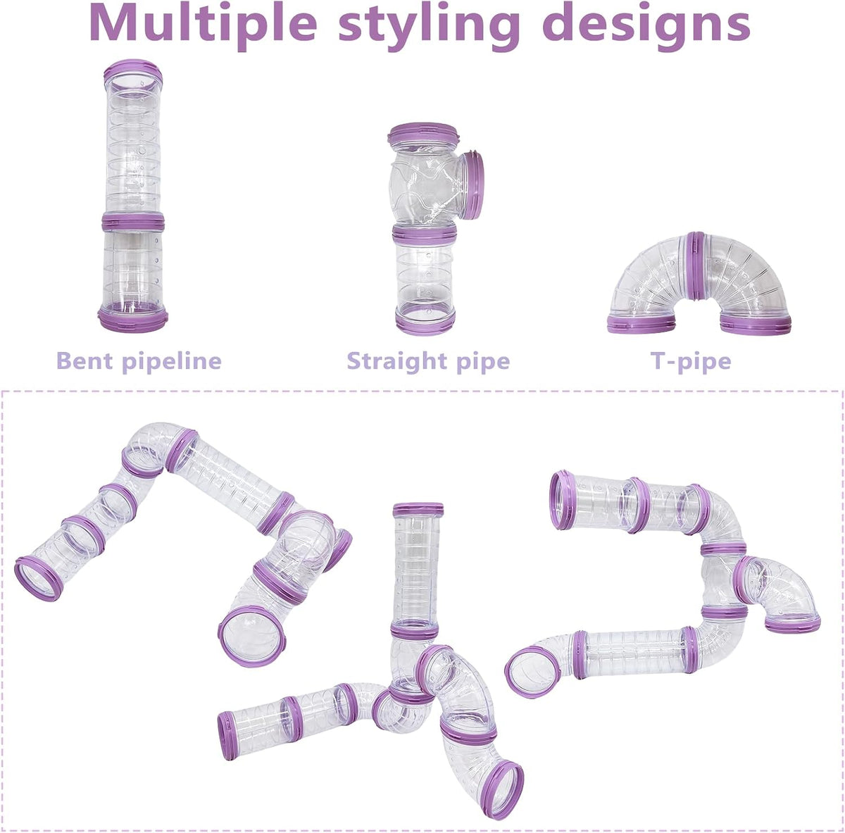 8 PCS Hamster Tubes and Tunnels Toys DIY Pipe Maze for Dwarf Hamster Gerbil