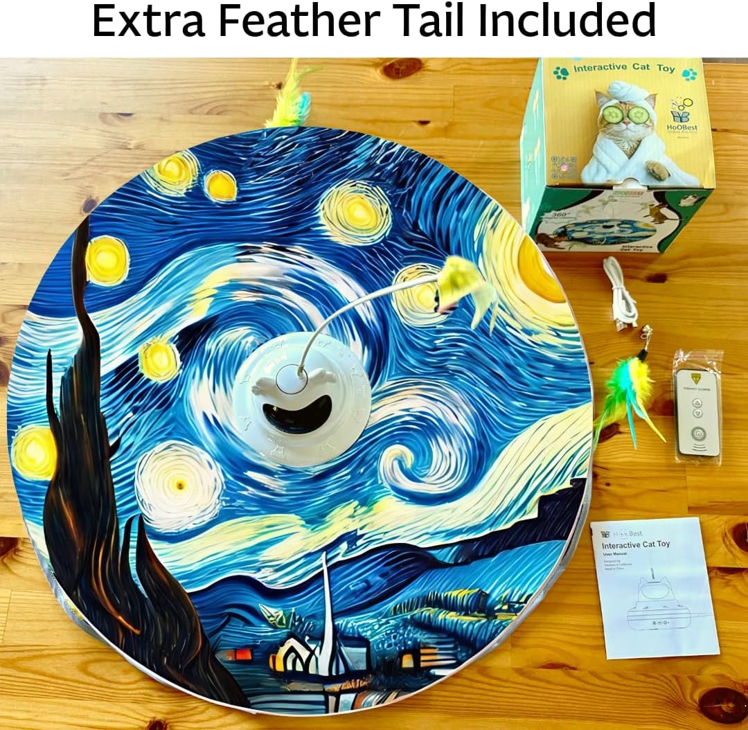Interactive Cat Toy for Indoor Cats – Rechargeable Hide & Seek Toy for Bored Adult Cats, Touch Activated, Fluttering Feather & Butterfly, 360° Random Motion, Remote Control – Starry Night Design