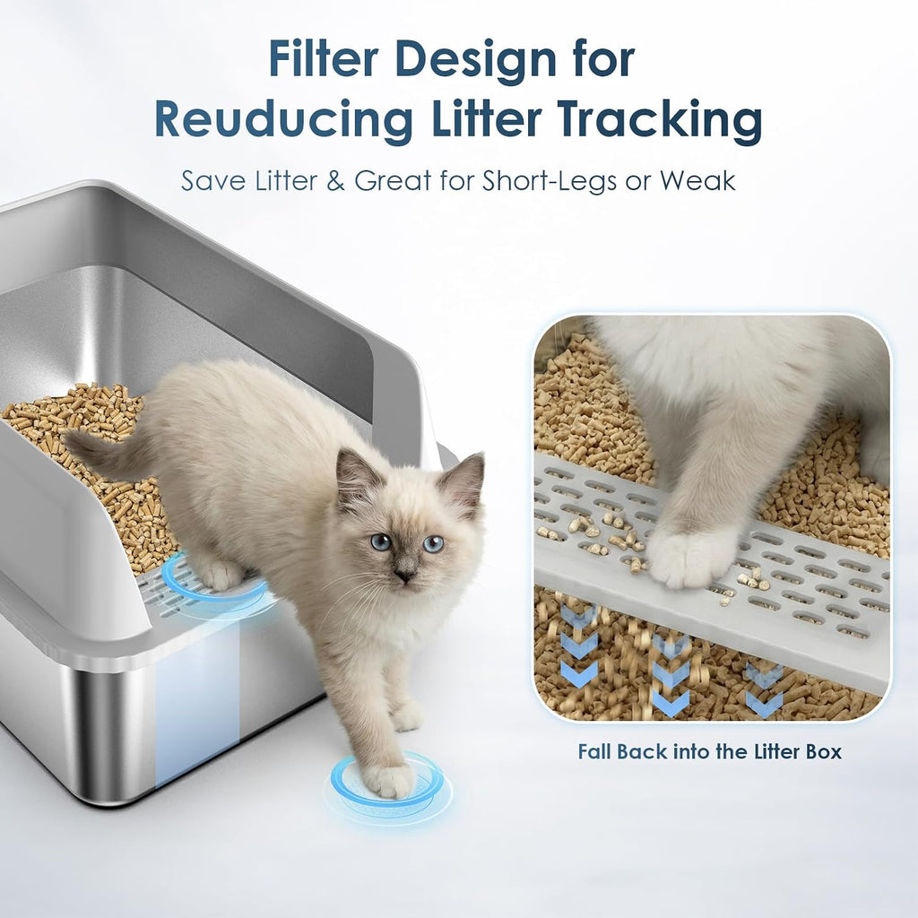 Suzzipaws Enclosed Stainless Steel Sifting Litter Box for Pine Pellets