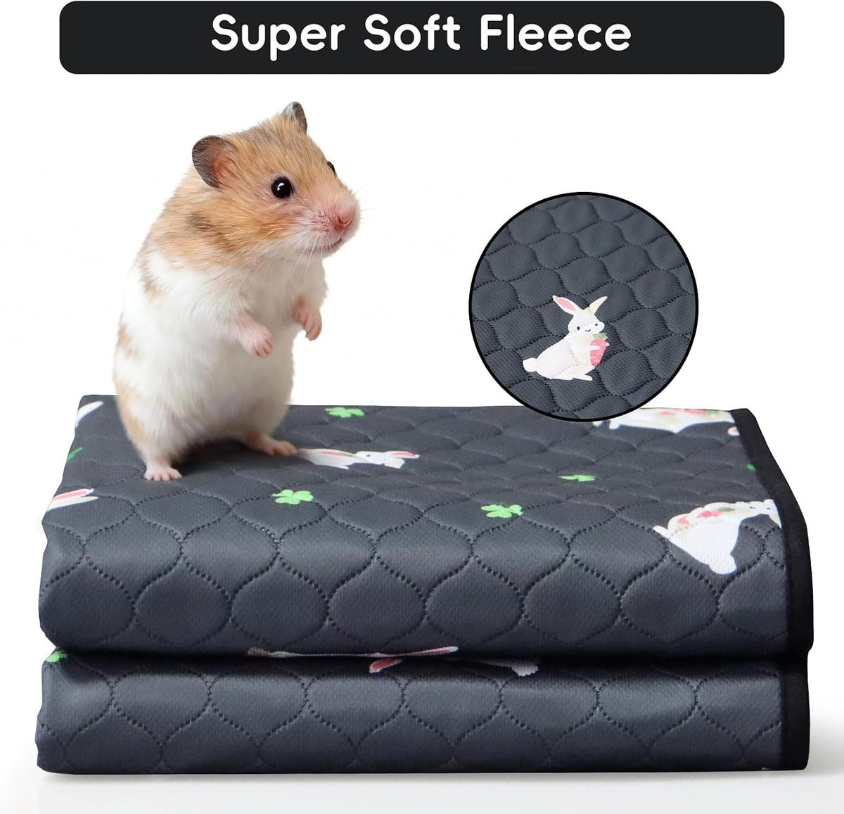2 Pack Guinea Pig Cage Liners, Washable Guinea Pig Pee Pads Waterproof Reusable & Anti Slip Guinea Pig Bedding Fast and Super Absorbent Pee Pad Tarp Bottom for Small Animals (Rabbit Pattern 24" X 47")