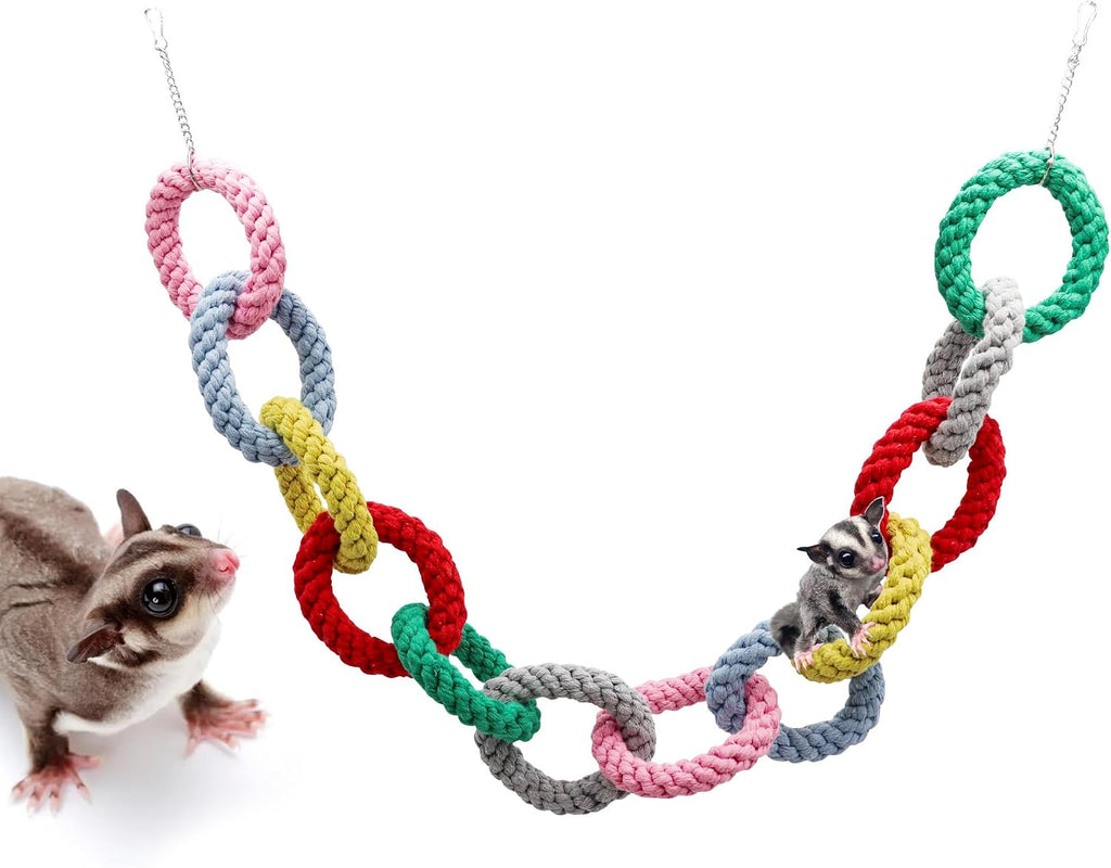 Sugar Glider Hanging Toy - Colorful 6-Ring Climbing & Swing Set for Cages, Cage Accessories for Small Animals Birds Parrots Parakeets Cockatiels Ferrets Hamsters Rats