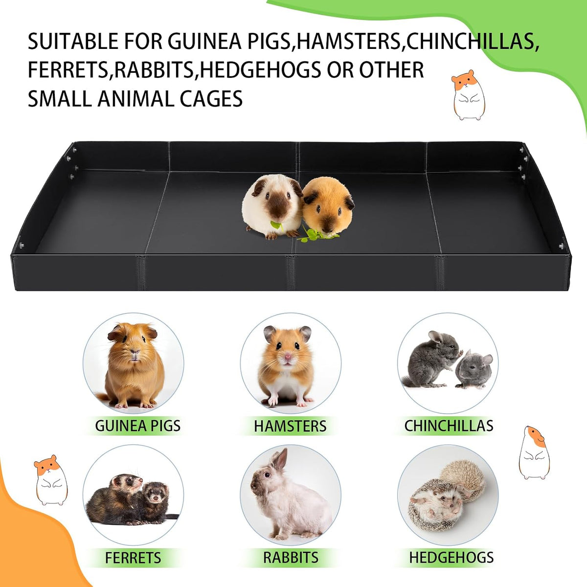 Wenqik 2 Pcs Guinea Pig Cage Liner Corrugated Plastic Base, Dark Black
