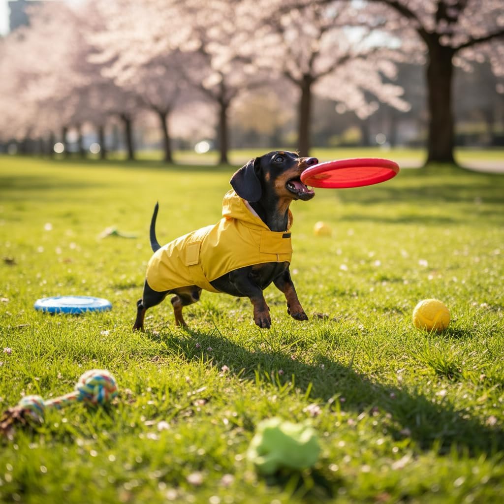 Dachshund Raincoat Clothes Jacket Dogs Waterproof fit for Dachshunds Weiner Long Back Breeds with Reflective Stripe Great Coverage Yellow M