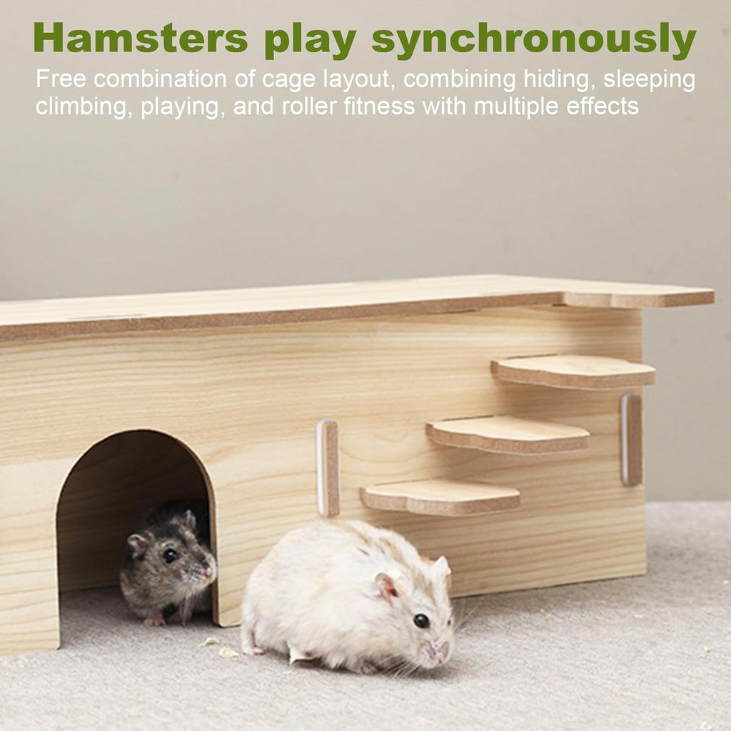 3 Pcs Wooden Hamster Platform Set,Snail‑Shaped Hideout with Climbing Ladder
